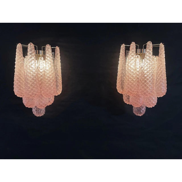 Pink Murano Glass Wall Lamps with Drop-Shaped Prisms, 2000s, Set of 2 For Sale - Image 4 of 7