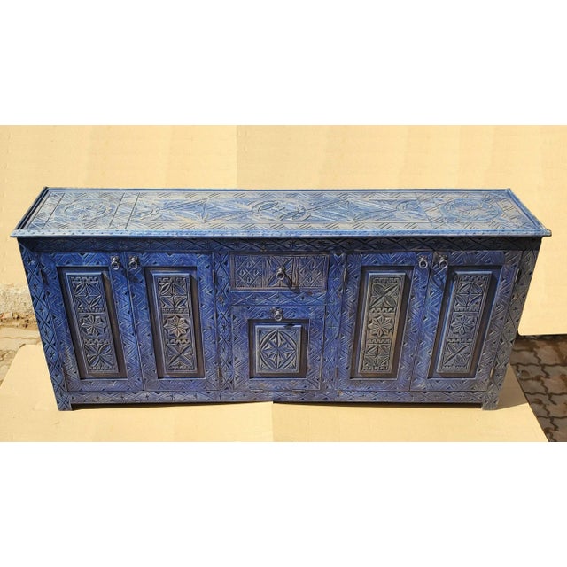 Wood Blue Washed Moroccan Berber Style Wooden Sideboard III For Sale - Image 7 of 7