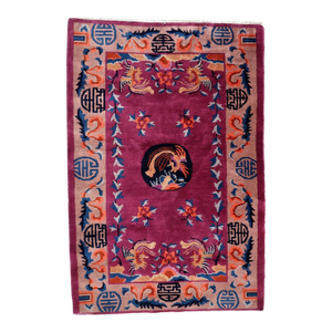 1920s, Handmade Antique Art Deco Chinese Rug 3.1' X 4.5'