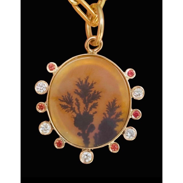 Dendritic Agate Pendant Jen Proudman Jewelry Dendritic Agate, Diamonds, Deep Pink/Orange Sapphires, 14k Gold Dendritic...