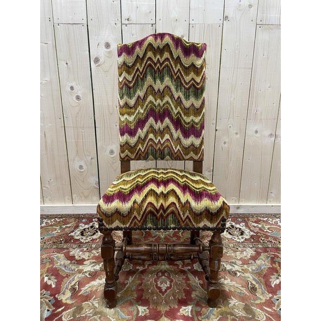 Louis XIII Chairs in Turned Wood and Velvet, Set of 4 For Sale - Image 9 of 10