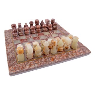 Mid-Century Marble Chess Set with Box For Sale