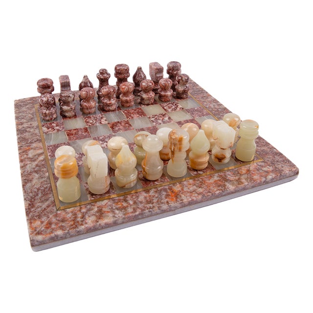 Mid-Century Marble Chess Set with Box For Sale