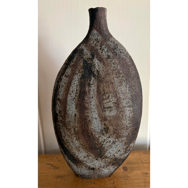 Vintage Studio Hand Thrown Pottery Sculptural Vase — Smoky Reduction‑Fired Stoneware for Organic Modern, Minimalistic, & Modern Decor For Sale - Image 4 of 7