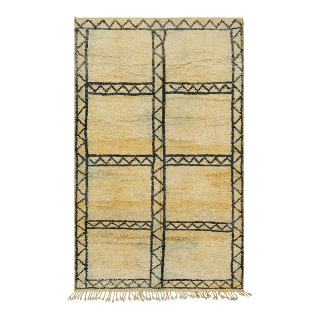 Vintage Moroccan Rug, Gold & Black With Geometric Patterns - Rug & Kilim For Sale