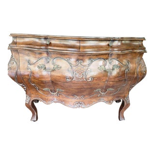 Fiorini Vintage Italian Serpentine Bombe Chest Bow Front Commode Italy 4-Drawers Chest For Sale