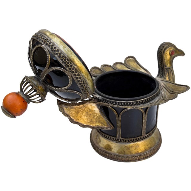 Vintage Moroccan Engraved & Filigree Inlaid Ceramic Bird Box Chairish