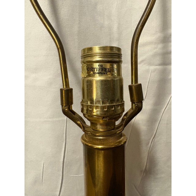 1960s MCM Torchiere Lamp Stiffel, Candle Stick Neoclassical Brass Finish With Original Shade & Finial. 3-Way Elc. For Sale - Image 12 of 12