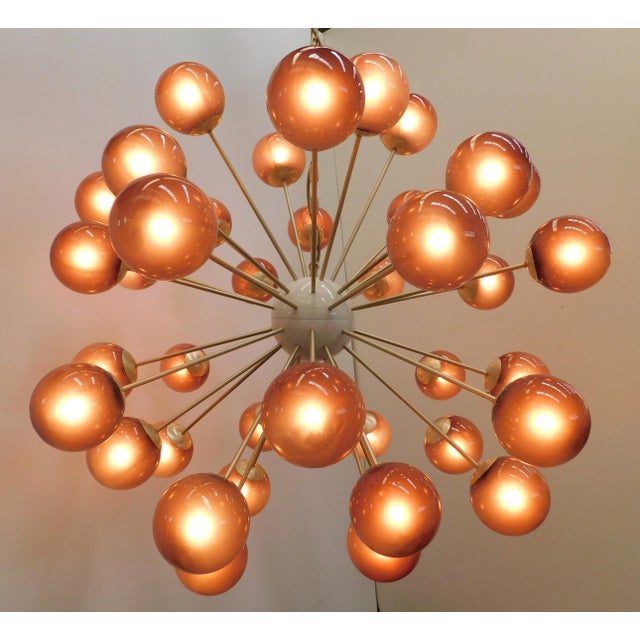 Fabio Ltd 21st Century Nova Satin Brass Frosted Amethyst Murano Sputnik Chandelier by Fabio LTD For Sale - Image 4 of 7