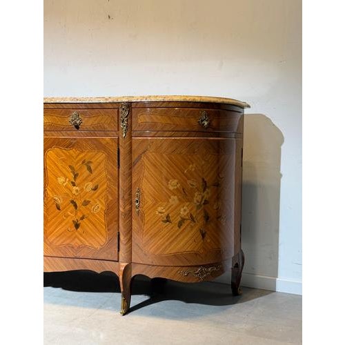 Large Louis XV Marquetry Sideboard with Marble Top For Sale - Image 4 of 8