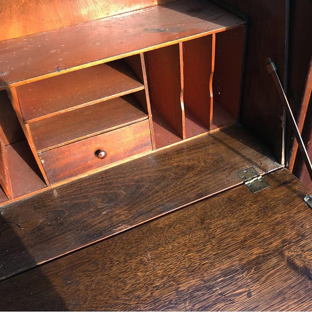 Antique English Art Deco Tiger Oak Side by Side Bookcase Drop Front