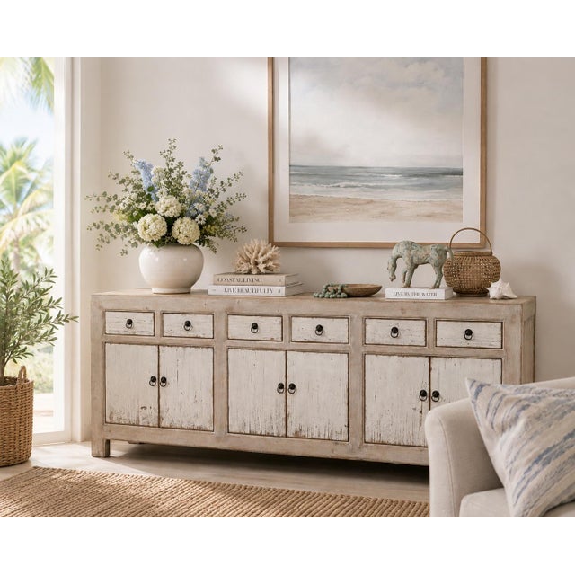 Wood Amalfi Buffet Cabinet - Two Tone - Antique Off White For Sale - Image 7 of 13