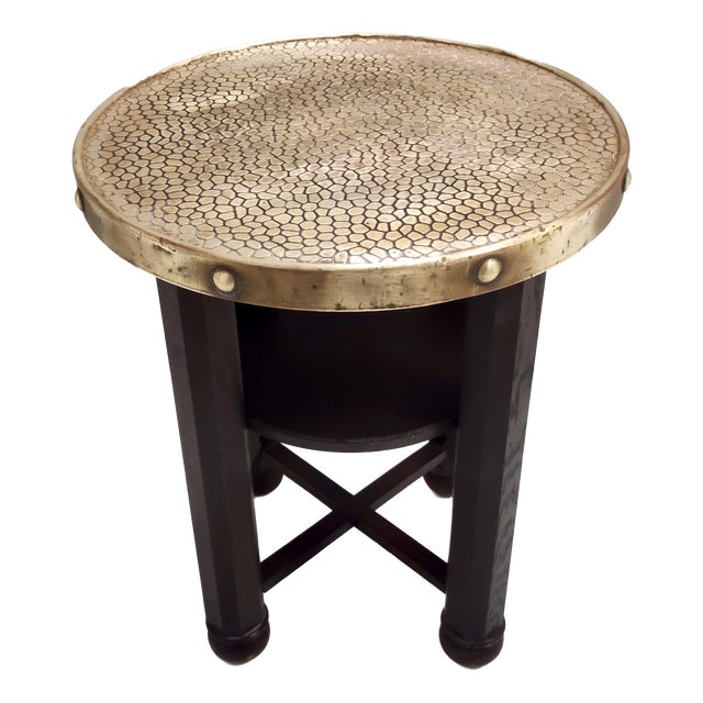 Secessionist Coffee Table with Shelf and Round Brass Top from Durmast, Austria, 1920s For Sale