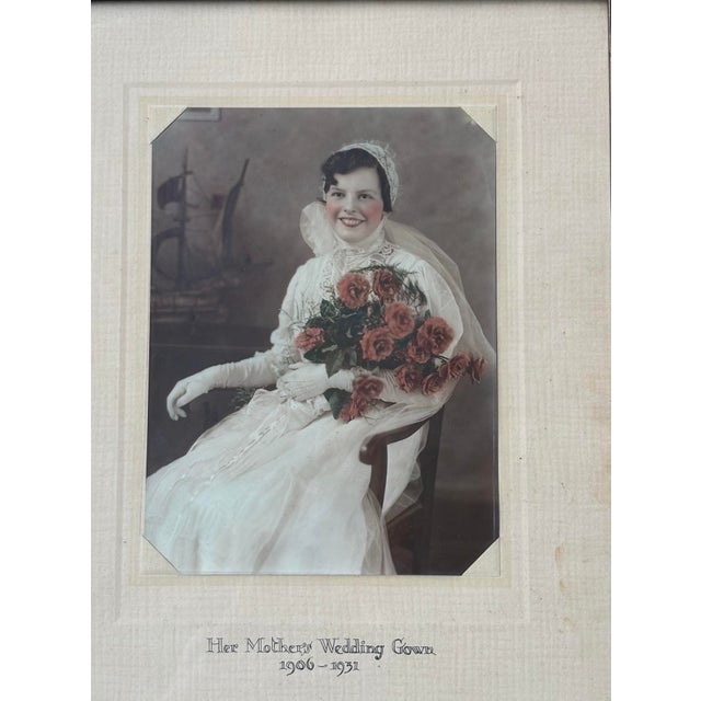 1931 Hand-Colored Bridal Portrait in Original Frame – “Her Mother’s Wedding Gown 1906–1931” For Sale - Image 4 of 8