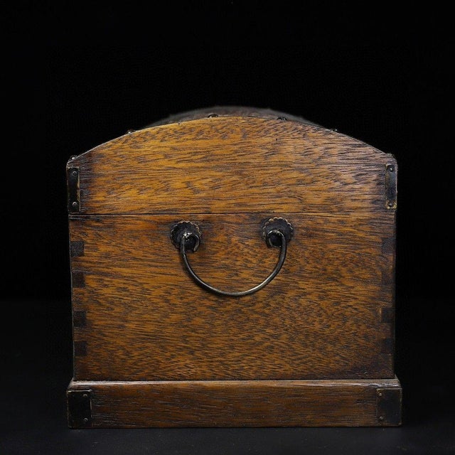 Brown Large Hand-Carved Wooden Treasure Chest With Brass Hardware & Dragon Motif For Sale - Image 8 of 9