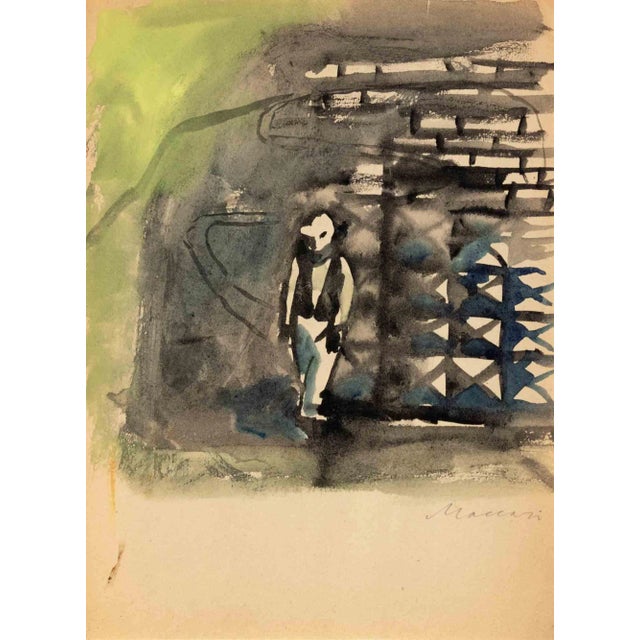 Mino Maccari, Composition, Watercolor, 1960s For Sale