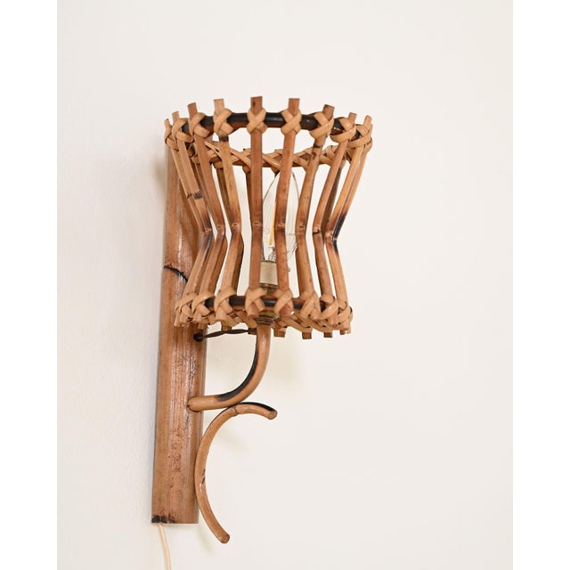 Vintage Bamboo Wall Lights, 1950s, Set of 2 For Sale - Image 3 of 9
