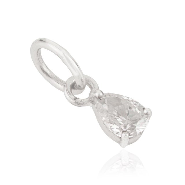 Pear-Cut Diamond Solitaire Charm Pendant in 14k Solid White Gold For Sale - Image 4 of 14