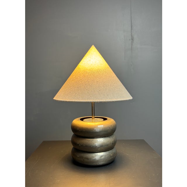 Fantastic modernist table lamp ( attributed to France ), ca 1950s -1960s, silver plate on copper base ( new shade ). This...