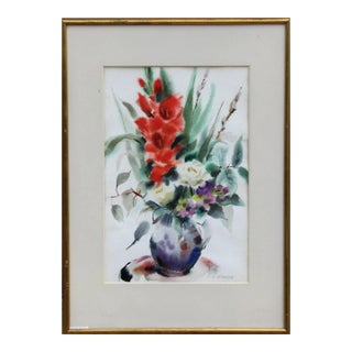 1960s "Bouquet of Flowers I" Watercolor Painting by Eve Nethercott For Sale