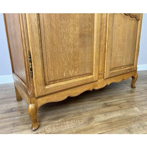 Wood Vintage French Louis XVI Style Two Door Wardrobe in Carved Oak For Sale - Image 7 of 11