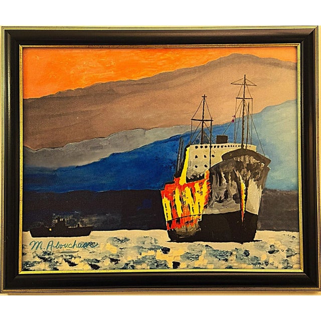 Giclée Late-Century Signed Print on Canvas of Battleship at Sunset on Mediterranean Sea For Sale In Los Angeles - Image 6 of 9