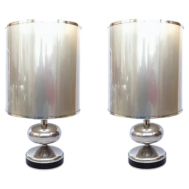 Spanish Chrome Table Lamps, 1970s, Set of 2 For Sale
