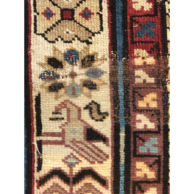 19th-Century Dark Blue & White Boteh and Birds Caucasus Runner Rug, 1890s For Sale - Image 11 of 17