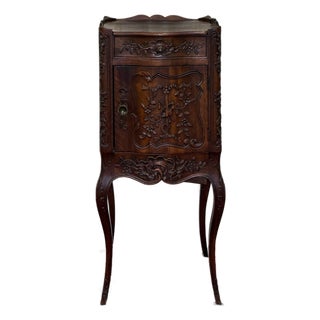 Antique French Louis XV Music Cabinet Side Table Drawer Carved Rosewood For Sale