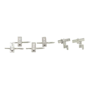Late 20th Century Geometric Diamond White Gold Cufflinks and Stud Tuxedo Dress Set - 6 Pieces