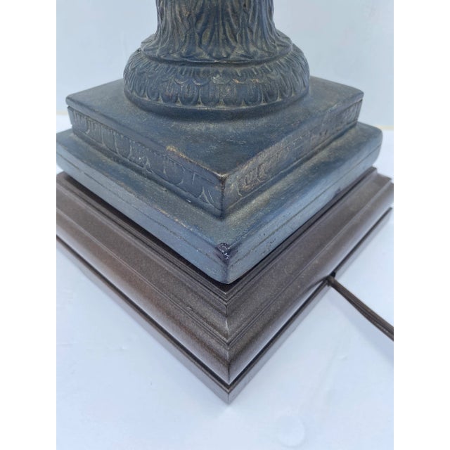 Plaster Figural Urn Vase Table Lamp on Plinth Wood Base For Sale - Image 11 of 13
