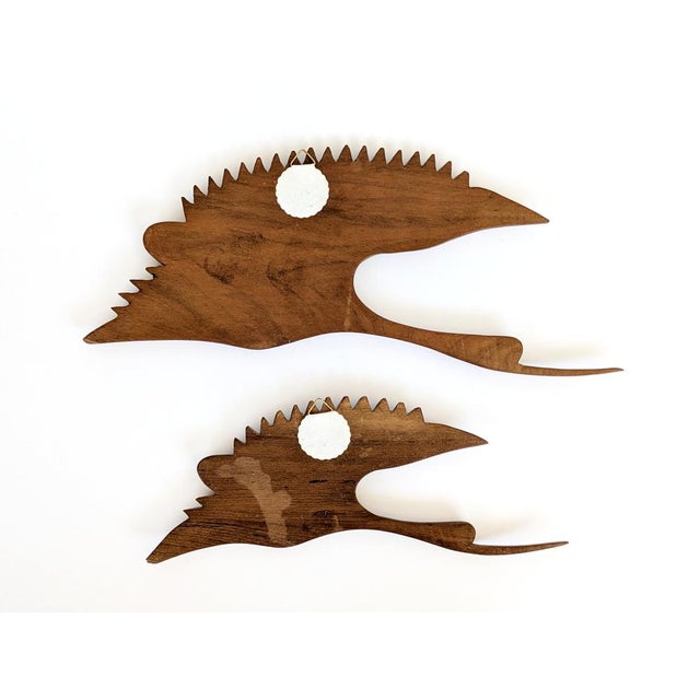 Brown Midcentury Handcarved Teak Cranes in Flight, Denmark, 1960s, Set of 2 For Sale - Image 8 of 12