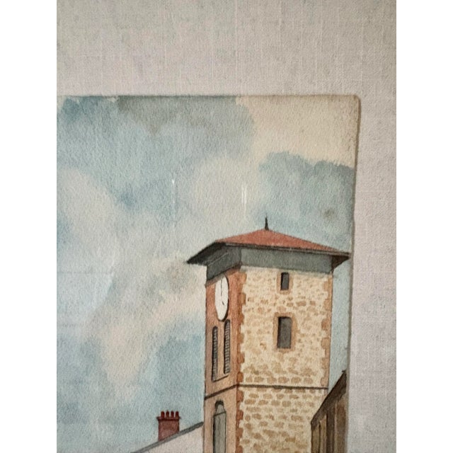 Sky Blue Mid 20th Century Framed French Watercolor Painting of St Jean Pied De Port For Sale - Image 8 of 12