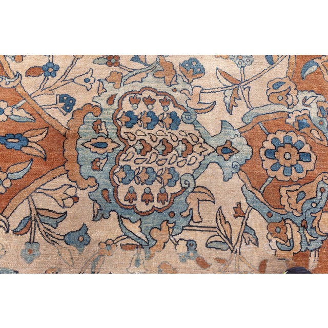 1900s Persian Kirman Brown, Beige and Blue Handmade Wool Rug For Sale - Image 10 of 10