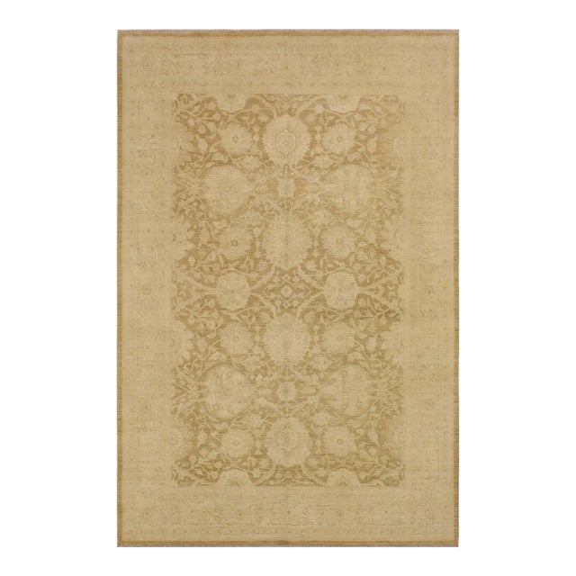 Boho Chic Ziegler Brown Beige Hand-Knotted Wool Rug - 9'0'' X 12'0'' For Sale