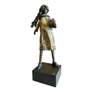 Original Curtis Jere Mixed Cut Metal Sculpture, 1967 “Girl With Flowers”