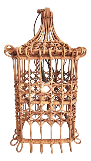 1960s Wicker Lantern Shaped Hanging Light
