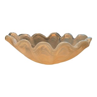 Late 20th Century Murano Oval Bowl With Scalloped Edge For Sale