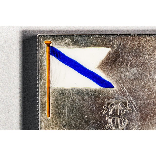 Lovely Sterling Silver Antique English Hand Painted Enamel Nautical Flag Victorian Match Safe Vesta Case Tobacciana For Sale - Image 4 of 14