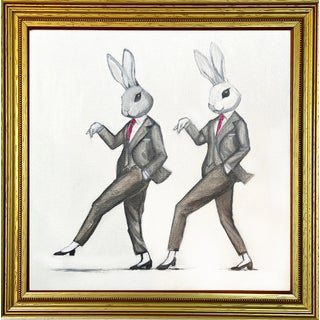 Framed Print of Whimsical Business Bunnies Stepping Out by Max and Alma For Sale