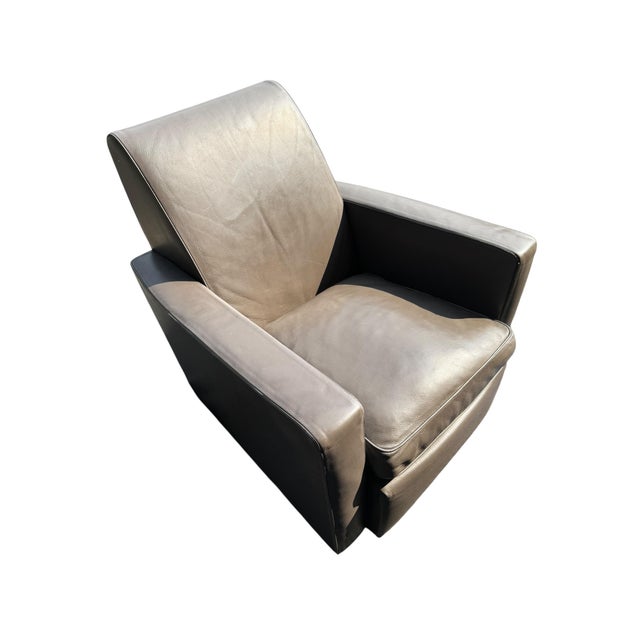 Animal Skin Vintage Matteo Grassi Italian Modern Leather Club Chair With Architectural Arms For Sale - Image 7 of 11