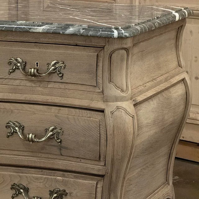 Taupe Antique Bombe Marble Top Commode in Stripped Oak For Sale - Image 8 of 12
