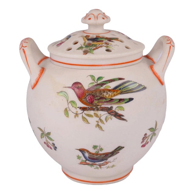 Antique Parian Pot Pourri Vase with Enamelled Birds attributed to Minton For Sale
