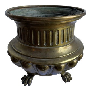 French Brass Round Jardiniere on Footed Claws For Sale