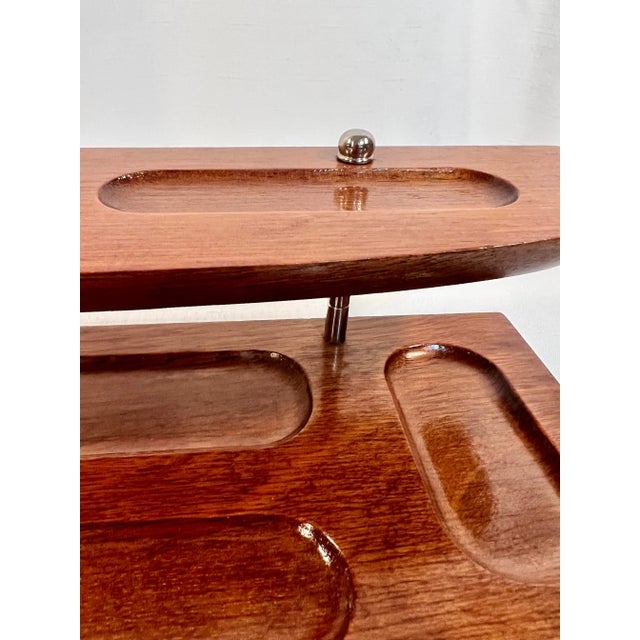 Chestnut Vintage Mid Century London Leather Tiered Wood Dresser Top Catchall For Sale - Image 8 of 10