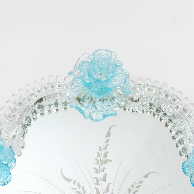 49-Inch Mid-Century Venetian/Murano Mirror With Turquoise Gold Infused Flowers For Sale In Chicago - Image 6 of 18