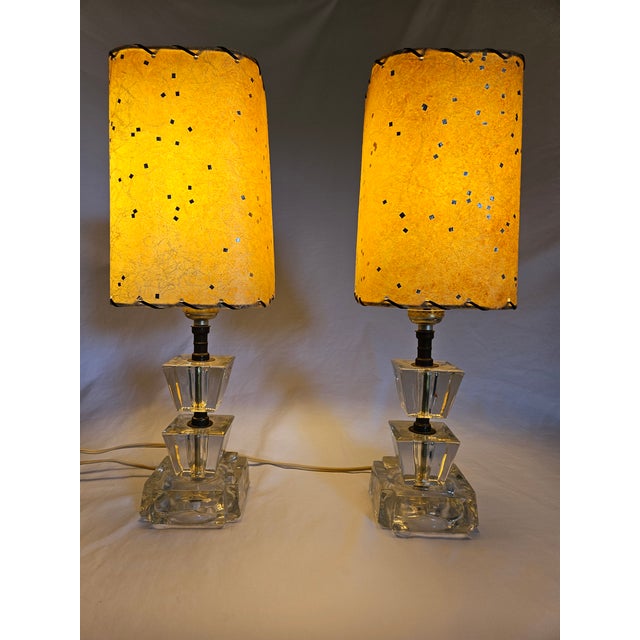 1950s Mid Century Modern Fiberglass and Glass Side Lamps - a Pair For Sale - Image 4 of 8
