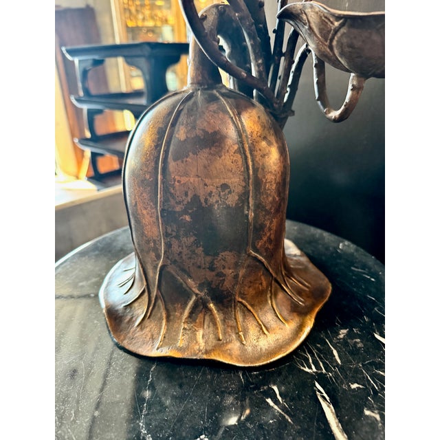 Japanese Bronze Candle Stands, Lotus Design, Mid-Showa Era, 1960s For Sale - Image 10 of 12