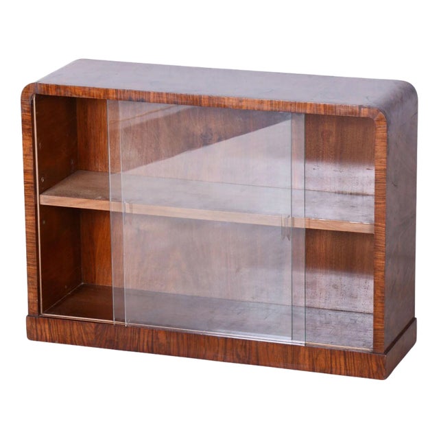 Small Art Deco Display Bookcase in Walnut and Glass, 1930s For Sale