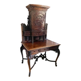 19th Century Carved Wood Rare Sino Brithsh Bureau Cabinet For Sale